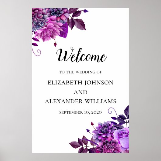 Fleurs violettes pancarte de bienvenue. Impression (Devant)