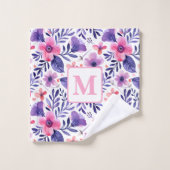 Fleurs violettes peintes à la main monogramme pers (Gant de toilette)