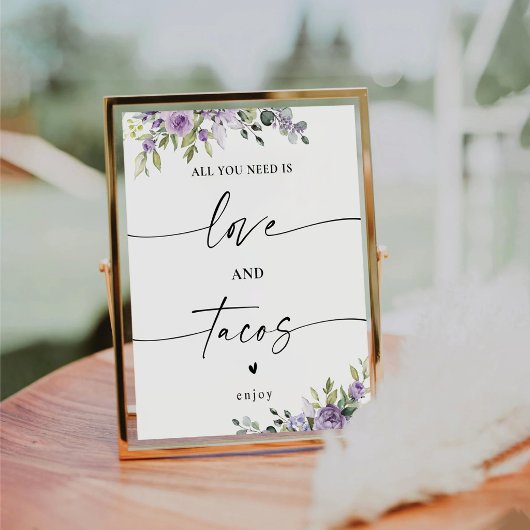 Fleurs Violettes Romantiques Panneau Amour et Taco