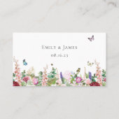 Fleurs violettes roses avec papillons Carte Place (Dos)