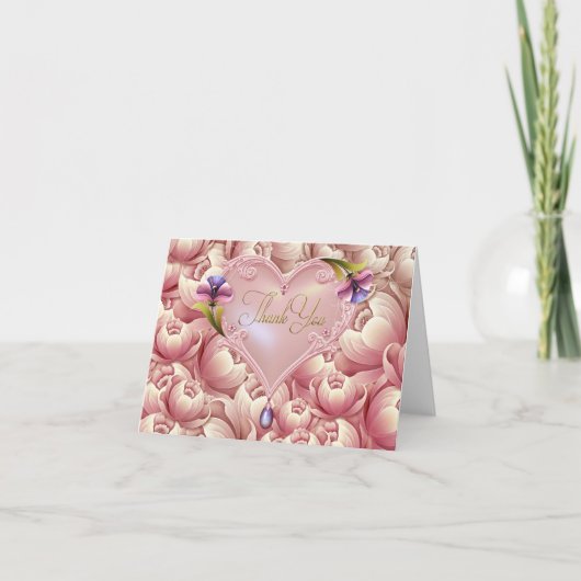 Fleurs violettes roses Gold Heart Merci Cartes (Devant)