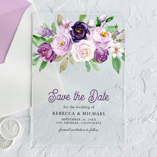 Fleurs Violettes Rustiques Faire-Part de Mariage d