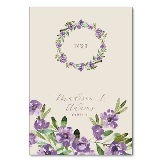 Fleurs violettes Script romantique Carte de nom pl (Par défaut)