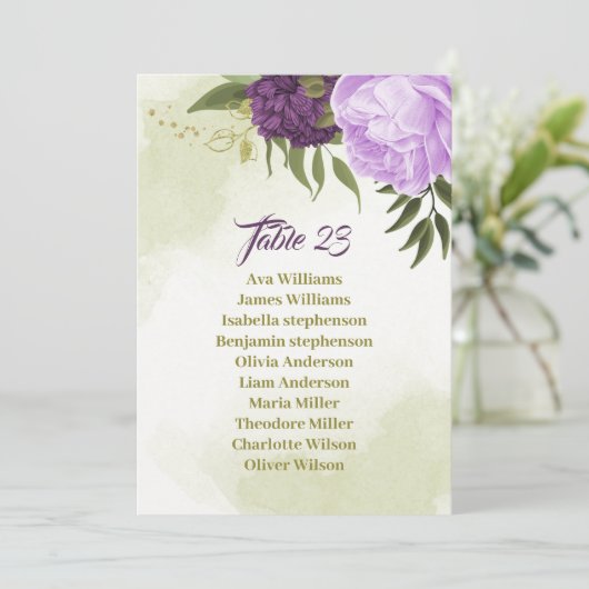 fleurs violettes vert feuille carte de siège (Debout devant)