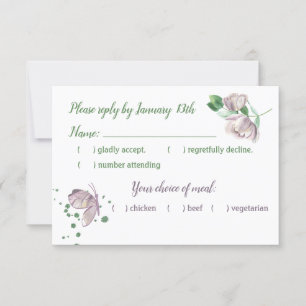 fleurs violettes vert feuille papillon carte rsvp