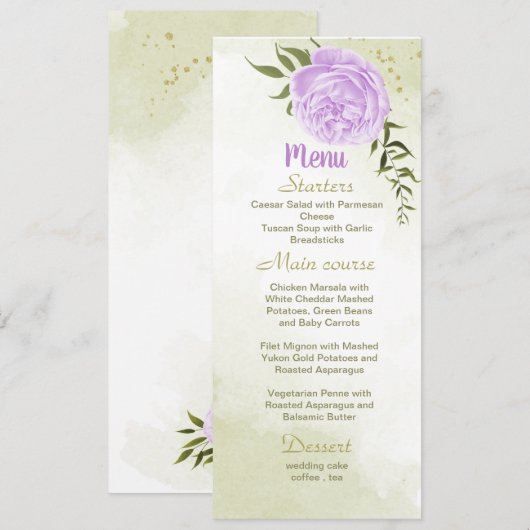 fleurs violettes vert menu mariage (Devant / Derrière)