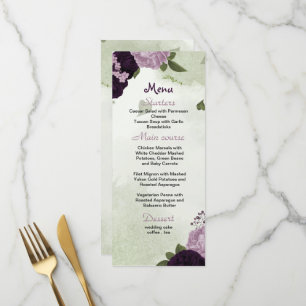 fleurs violettes vert menu mariage