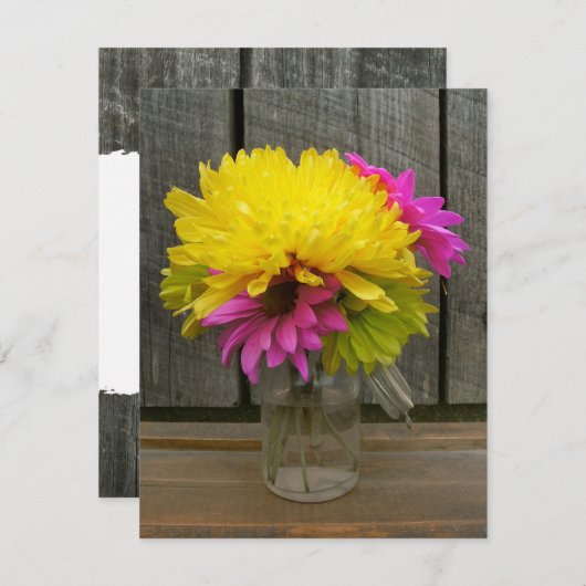 Fleurs vives et Faire-part de mariage en bois d'éc (Devant / Derrière)