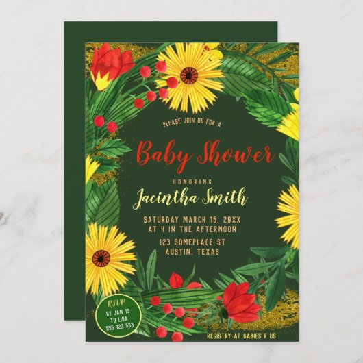 Fleurs vives Tropical Baby shower Invitation (Devant / Derrière)