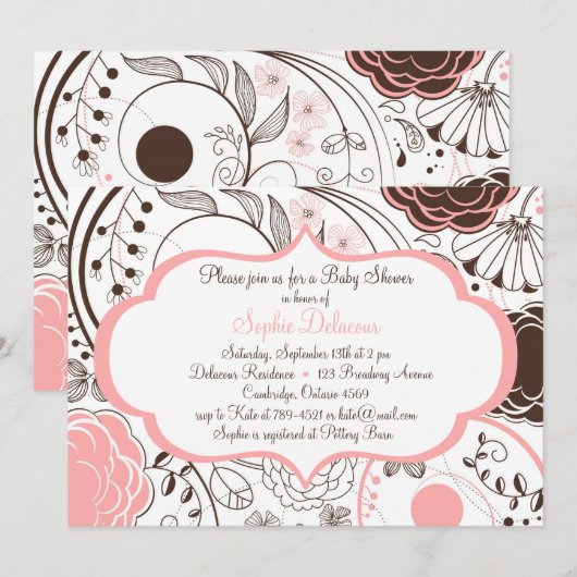 Fleurs Whimsical Rose Invitations de douche bébé (Devant / Derrière)