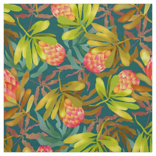 Fleurs Wlid Protea tissu Turquoise (Échantillon)