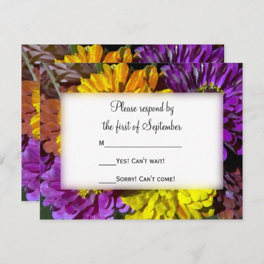 Fleurs Zinnia colorées Mariage RSVP (Devant / Derrière)