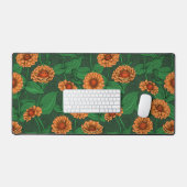 Fleurs Zinnia orange, feuilles verts sur vert fonc (Clavier et souris)