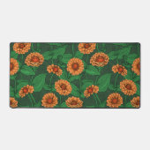 Fleurs Zinnia orange, feuilles verts sur vert fonc (Recto)