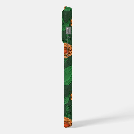 Fleurs Zinnia orange, feuilles verts sur vert fonc (Côté gauche)