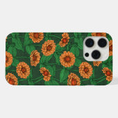 Fleurs Zinnia orange, feuilles verts sur vert fonc (Verso Horizontal)