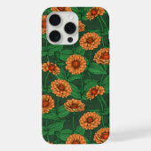 Fleurs Zinnia orange, feuilles verts sur vert fonc (Verso)