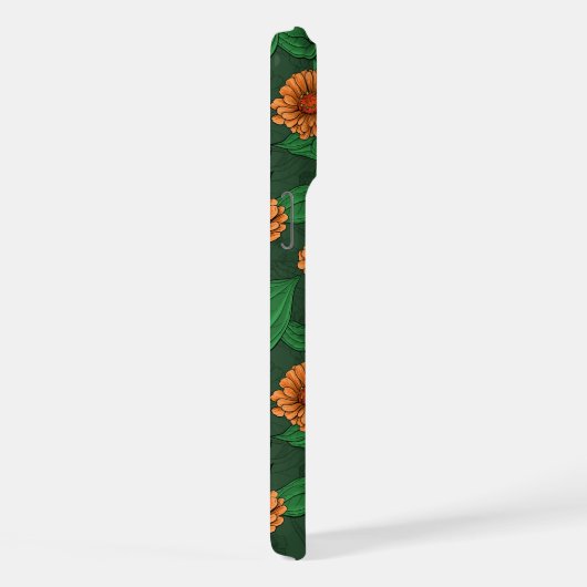 Fleurs Zinnia orange, feuilles verts sur vert fonc (Côté droit)