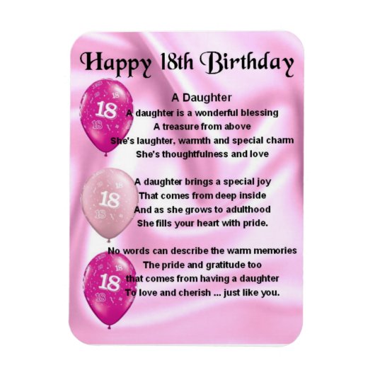 Flexible 18e anniversaire fille poème Magnet (Vertical)