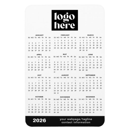 Flexible 2026 Business Logo Magnet Calendar (Vertical)