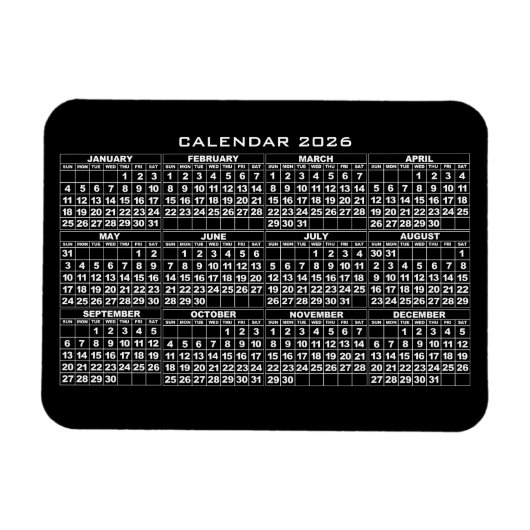 Flexible 2026 Calendrier Magnet Black (Horizontal)