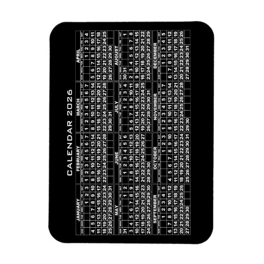 Flexible 2026 Calendrier Magnet Black (Vertical)