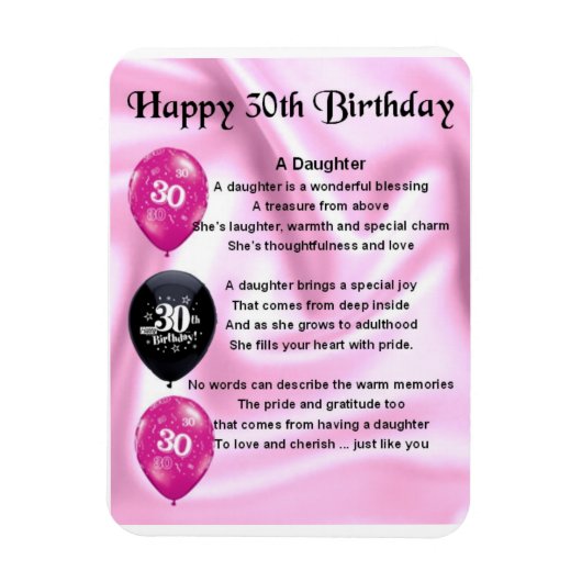 Flexible 30e anniversaire fille magnet poème (Vertical)
