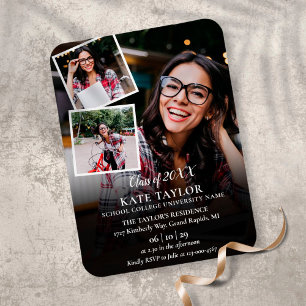 Flexible 3 Photo Collage Graduation Party Invitation Magnet