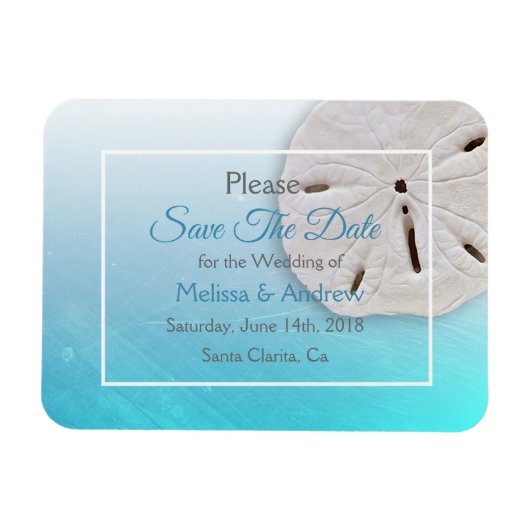 Flexible Aqua Blue Sand Dollar Wedding Save the Date Magnet (Horizontal)