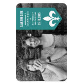 Flexible Aqua Chic Flourish Banner Save the Date Magnet (Vertical)