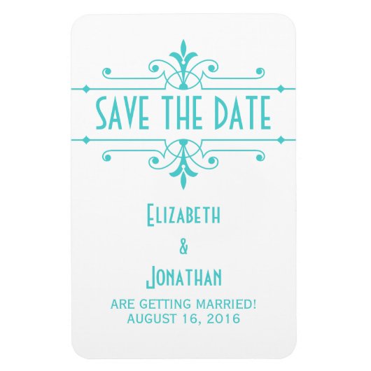 Flexible Aqua v2 Fancy Ornamental Save the Date Magnet (Vertical)