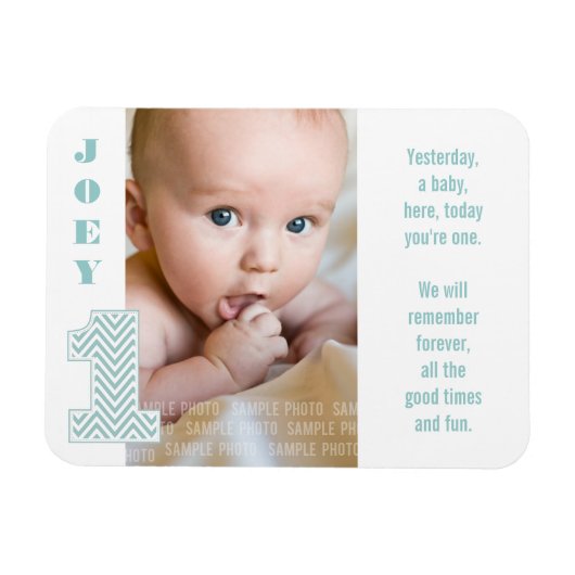 Flexible Bébé Chevron 1er Birthday Photo Memory Magnet (Horizontal)