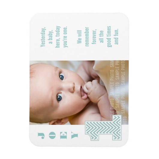Flexible Bébé Chevron 1er Birthday Photo Memory Magnet (Vertical)