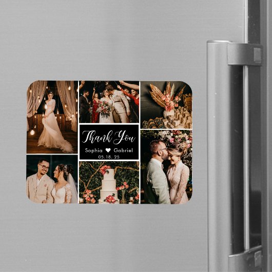 Flexible Black White Photo Collage Mariage Merci Magnet