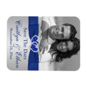 Flexible Bleu, Coeurs d'argent Sauvez la date Photo Magnet (Horizontal)