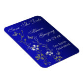 Flexible Bleu, Papillon Argent Floral Save Date Magnet (Côté Droit)