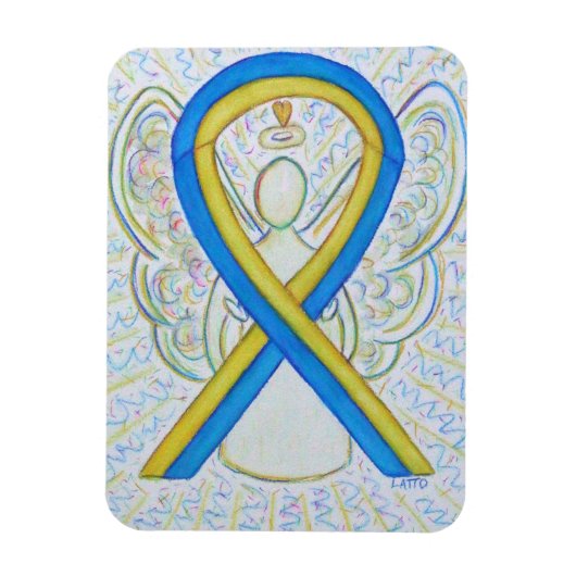Flexible Blue and Yellow Awareness Ribbon Angel Magnet Gift (Vertical)