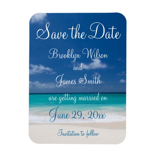 Flexible Blue Beach Wedding Enregistrer La Date Magnet (Vertical)