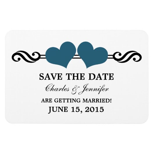 Flexible Blue Elegant Hearts Save the Date Magnet (Horizontal)
