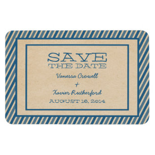 Flexible Blue Trendy Stripes Save the Date Magnet