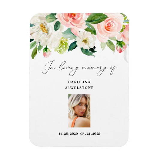 Flexible Blush Floral Celebration Of Life Keepsaké Magnet (Vertical)