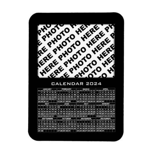 Flexible Calendrier 2024 Ajouter 1 Photos Magnet Black (Vertical)