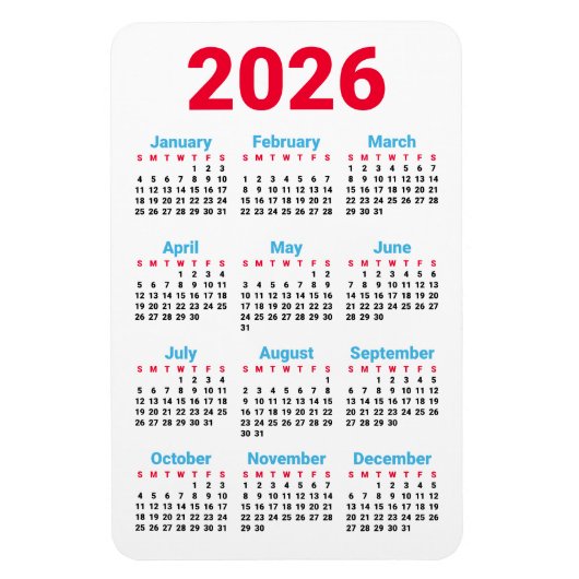 Flexible Calendrier 2026 Magnet | Thème : couleurs du drape (Vertical)