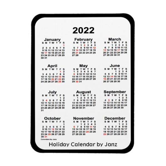 Flexible Calendrier des fêtes noires 2022 par Janz Magnet (Vertical)