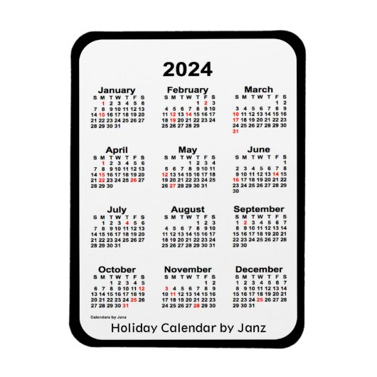 Flexible Calendrier des fêtes noires 2024 par Janz Magnet (Vertical)