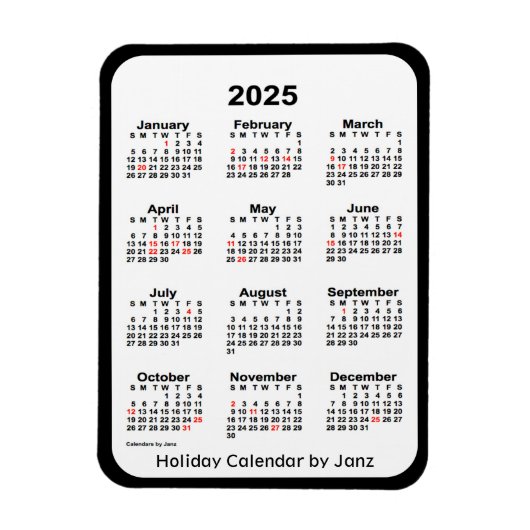 Flexible Calendrier des fêtes noires 2025 par Janz Magnet (Vertical)