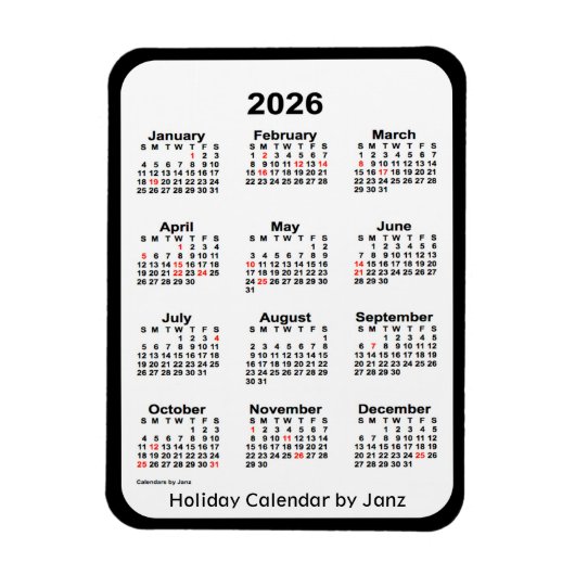 Flexible Calendrier des fêtes noires 2026 par Janz Magnet (Vertical)