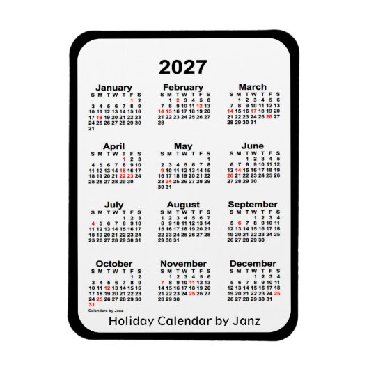 Flexible Calendrier des fêtes noires 2027 par Janz Magnet (Vertical)
