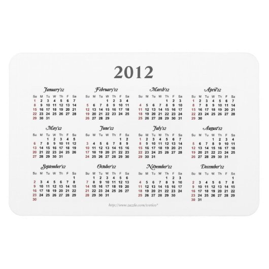 Flexible Calendrier simple 2012 Premium Magnet (Horizontal)