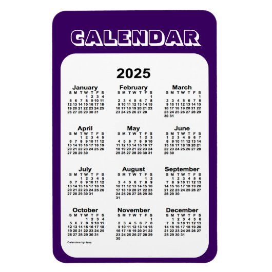 Flexible Calendrier violet 2025 par Janz 4x6 Magnet (Vertical)